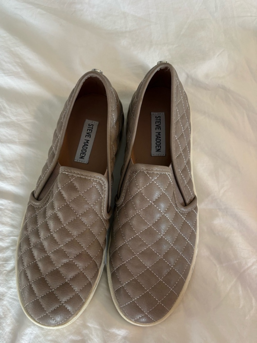 Steve Madden Quilted Slip-On Sneakers Taupe/Beige